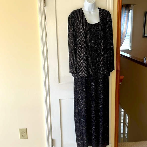 Alex Evenings Formal Maxi Dress +Long Jacket Women’s 14 Blue Stretchy Travel - Picture 3 of 17